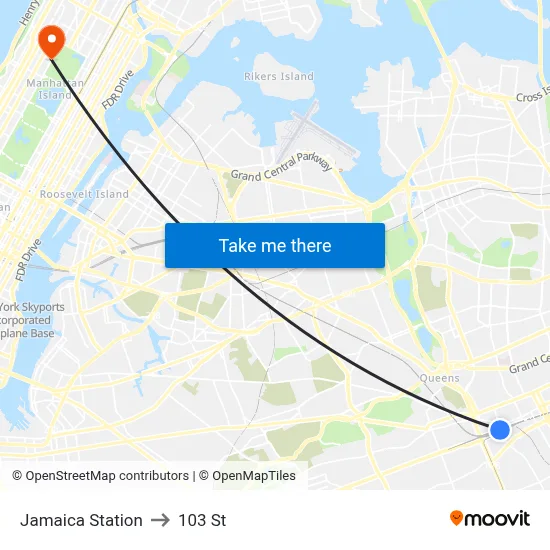 Jamaica Station to 103 St map