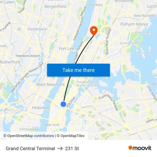 Grand Central Terminal to 231 St map