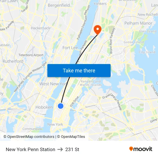 New York Penn Station to 231 St map