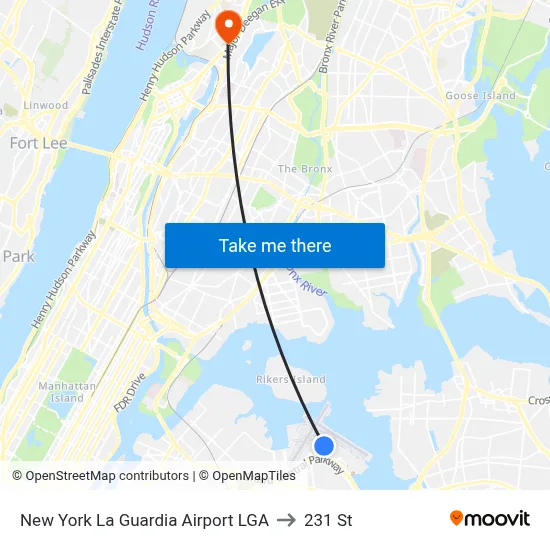 New York La Guardia Airport LGA to 231 St map