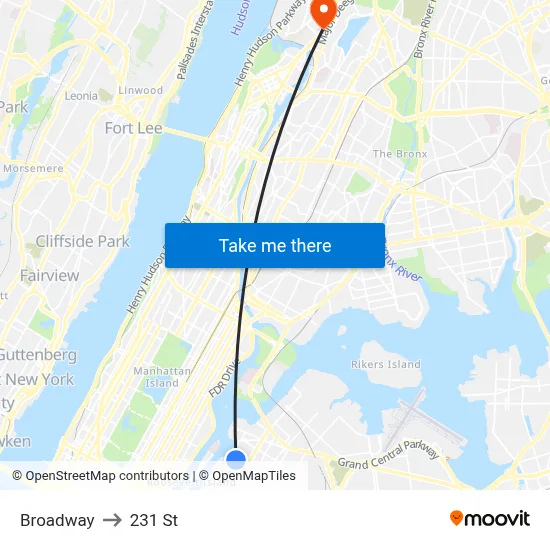 Broadway to 231 St map