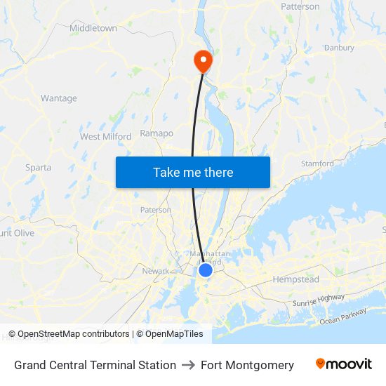 Grand Central Terminal Station to Fort Montgomery map