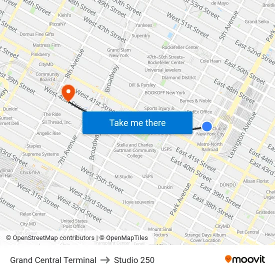 Grand Central Terminal to Studio 250 map
