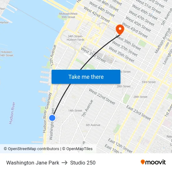 Washington Jane Park to Studio 250 map