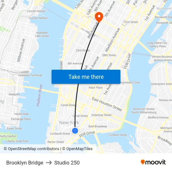 Brooklyn Bridge to Studio 250 map