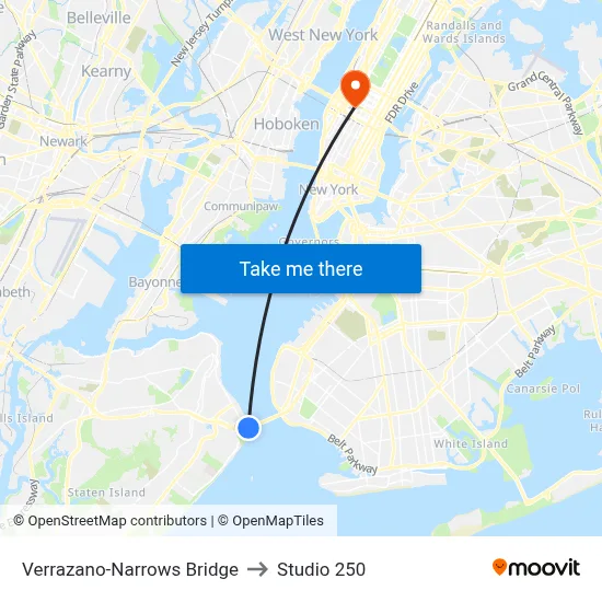 Verrazano-Narrows Bridge, Verrazano-Narrows Bridge, Brooklyn, NY, USA to Studio 250 map