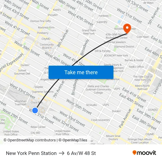 New York Penn Station to 6 Av/W 48 St map