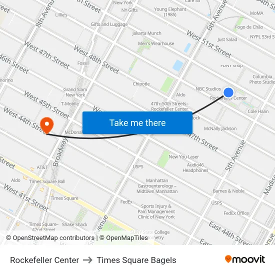Rockefeller Center to Times Square Bagels map