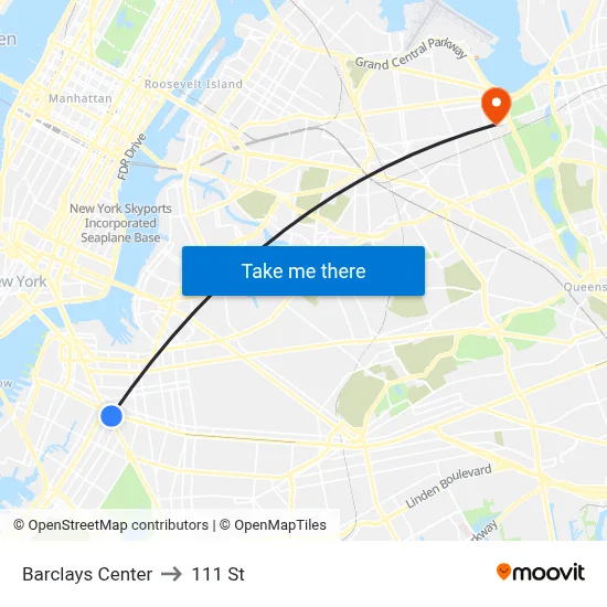 Barclays Center to 111 St map