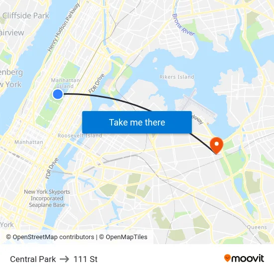 Central Park to 111 St map