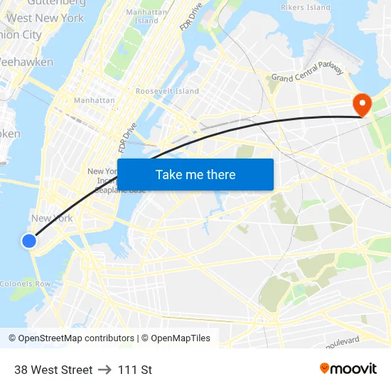38 West Street to 111 St map