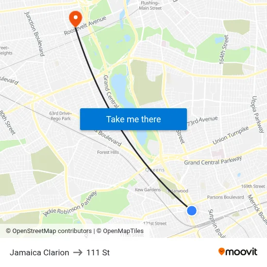 Jamaica Clarion to 111 St map