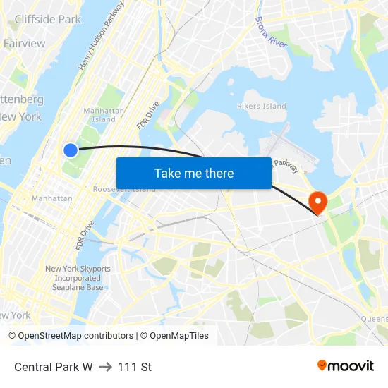 Central Park W to 111 St map