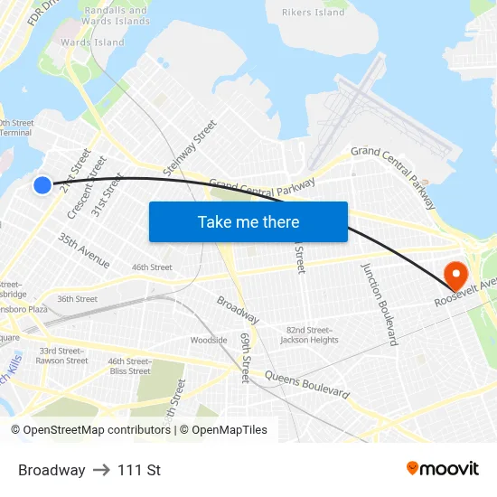 Broadway to 111 St map