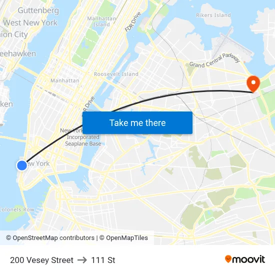 200 Vesey Street to 111 St map