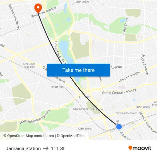 Jamaica Station to 111 St map