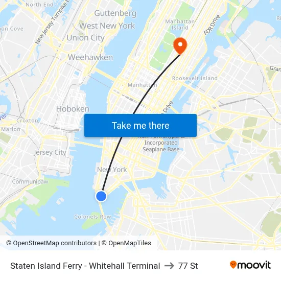 Staten Island Ferry - Whitehall Terminal to 77 St map