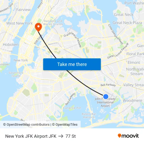 New York JFK Airport JFK to 77 St map