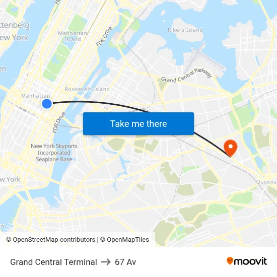 Grand Central Terminal to 67 Av map