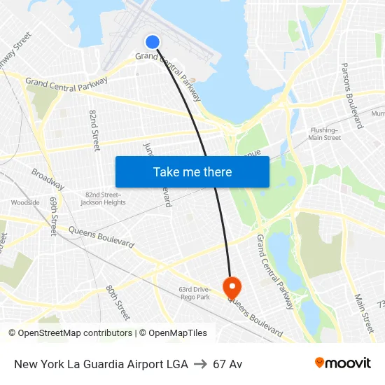 New York La Guardia Airport LGA to 67 Av map