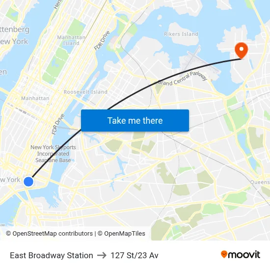 East Broadway Station to 127 St/23 Av map