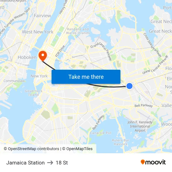Jamaica Station to 18 St map