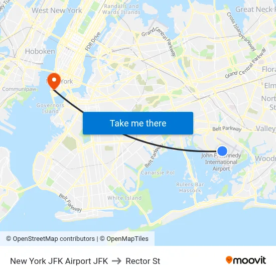 New York JFK Airport JFK to Rector St map