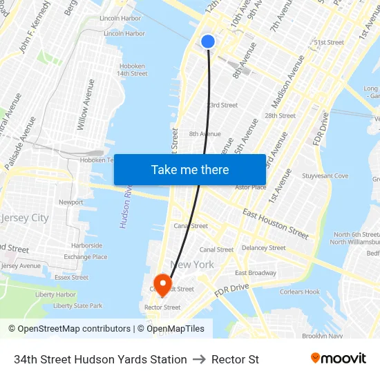 34th Street Hudson Yards Station to Rector St map