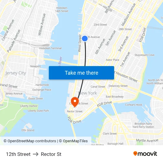 12th Street to Rector St map