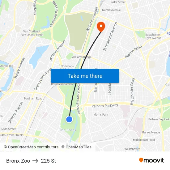 Bronx Zoo to 225 St map