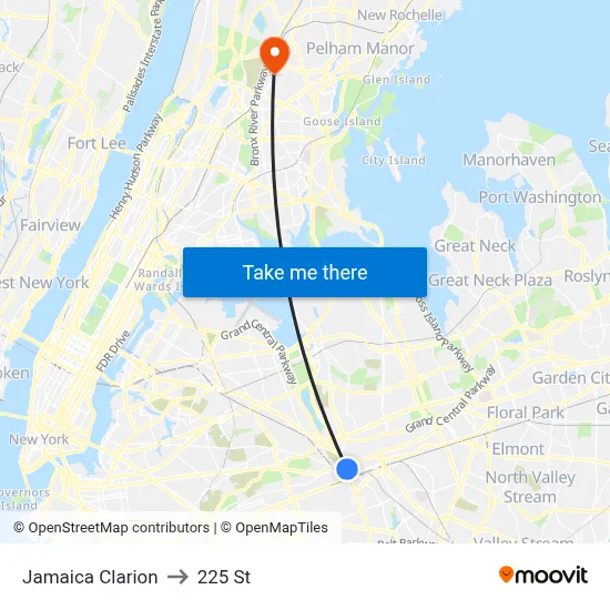 Jamaica Clarion to 225 St map