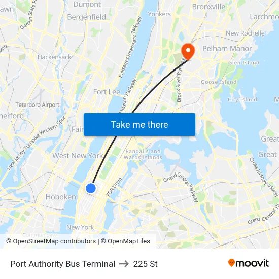 Port Authority Bus Terminal to 225 St map
