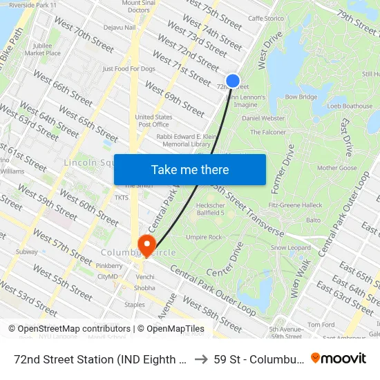 72nd Street Station (IND Eighth Avenue Line) to 59 St - Columbus Circle map