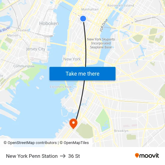 New York Penn Station to 36 St map
