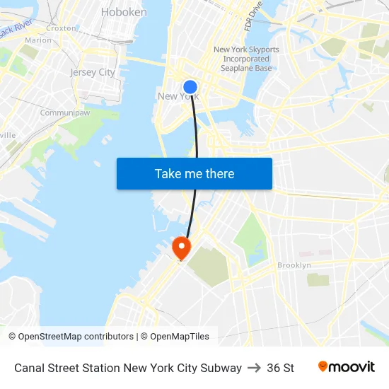 Canal Street Station New York City Subway to 36 St map