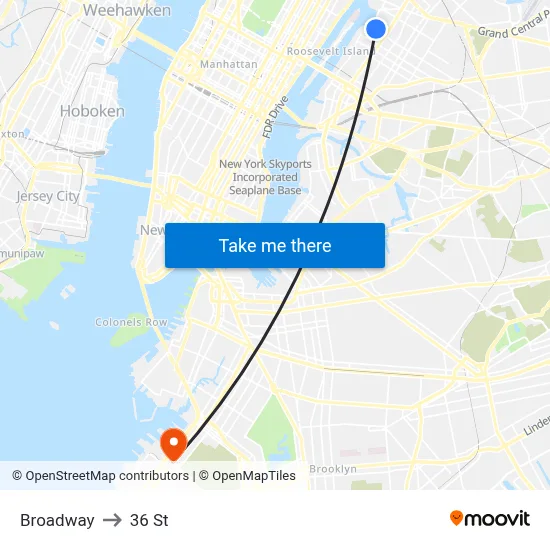 Broadway to 36 St map