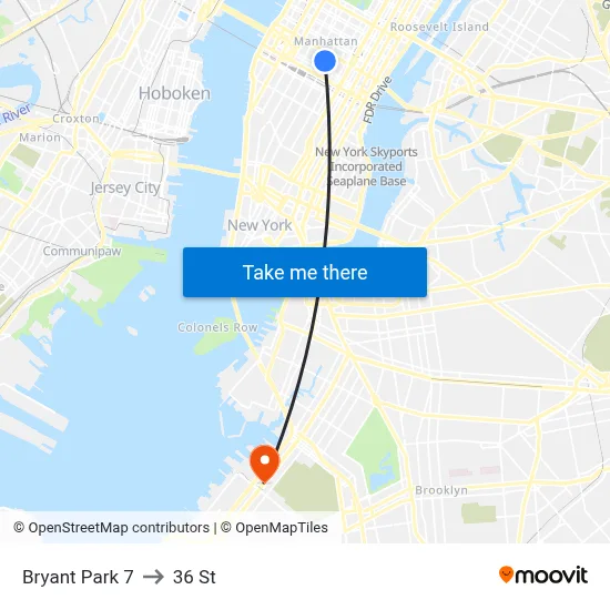 Bryant Park 7 to 36 St map