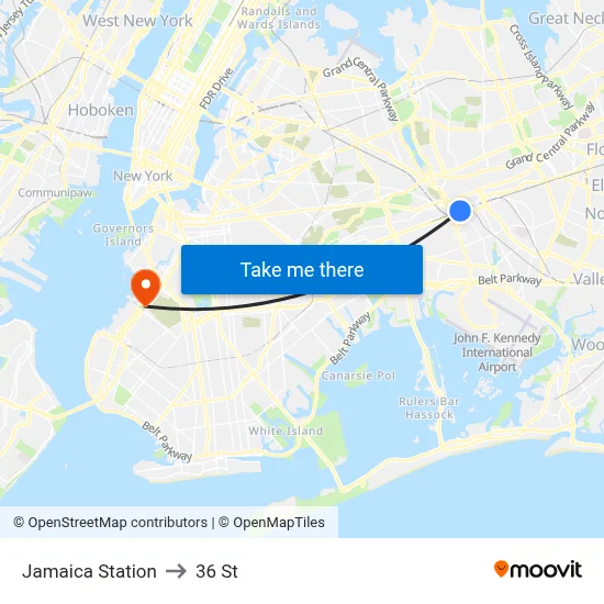 Jamaica Station to 36 St map