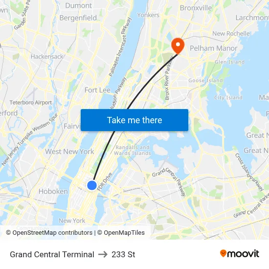 Grand Central Terminal to 233 St map