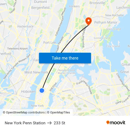 New York Penn Station to 233 St map