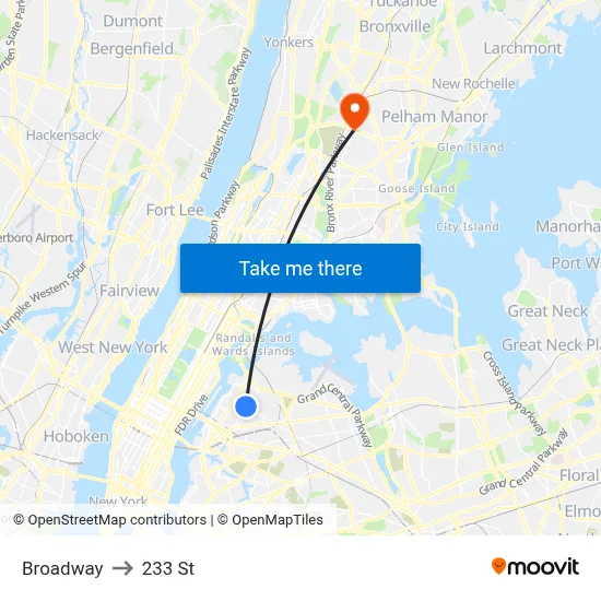 Broadway to 233 St map