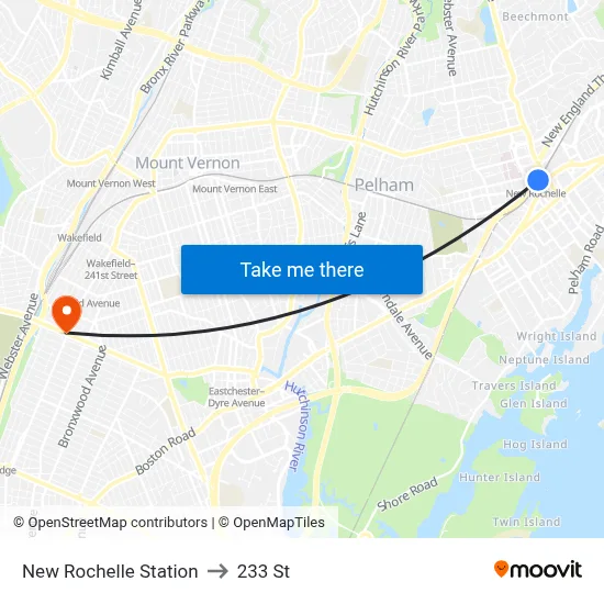 New Rochelle Station to 233 St map