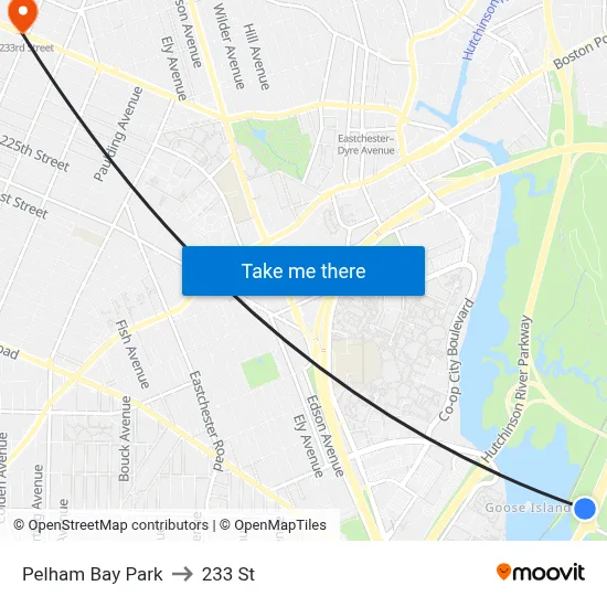 Pelham Bay Park to 233 St map