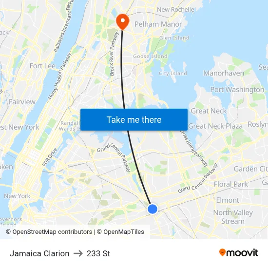 Jamaica Clarion to 233 St map