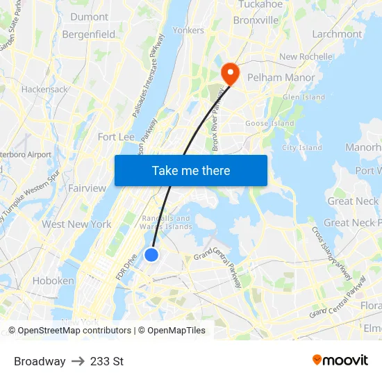 Broadway to 233 St map