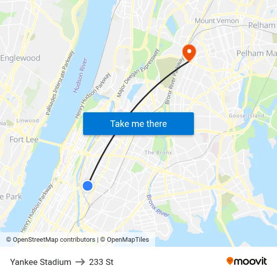Yankee Stadium to 233 St map