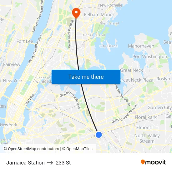 Jamaica Station to 233 St map