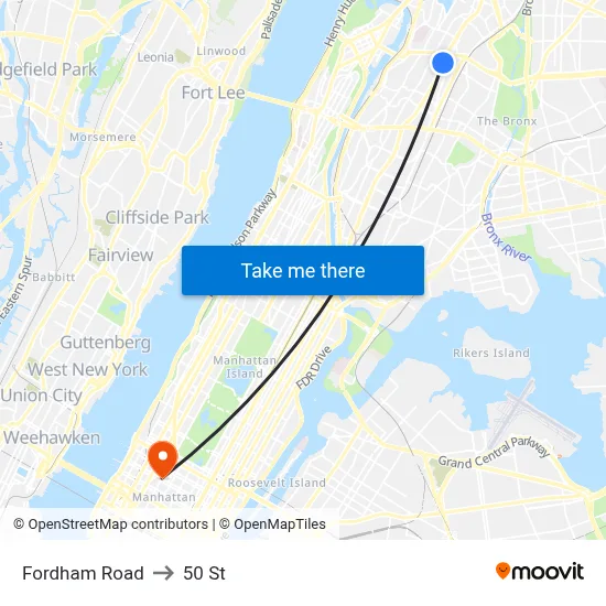 Fordham Road to 50 St map