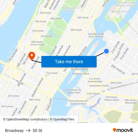 Broadway to 50 St map