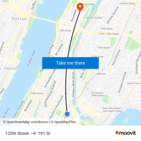 125th Street to 191 St map